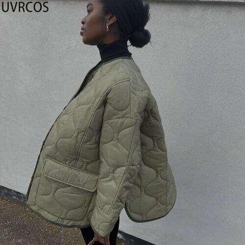 UVRCOS Women Jacket Stitch Pocket Pacthwork Panelled Buttorn Crew Neck Long Sleeve Top High Street Casual Fall Clothes For Women