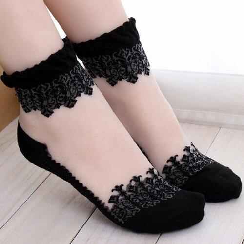 Womens Lace Socks 2021 Summer Fashion Sexy Transparent Loose Thin Socks Women Non-slip Ultra-thin Socks Female
