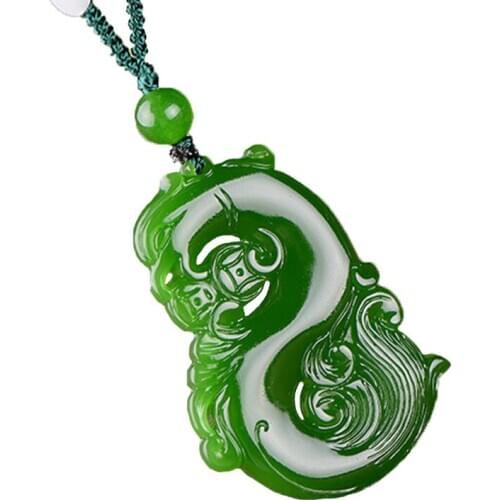 Women Necklace Pendant Green Jades Double-sided Carved Antique Phoenix Pendant Free Chain Gift for Female Fashion Jewelry