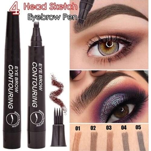 4 Fork Tips 5 Colors Liquid Eyebrow Pencil Dark Brown Microblading Eyebrow 3D Tattoo Pen Cosmetics Waterproof Eye Makeup TSLM1