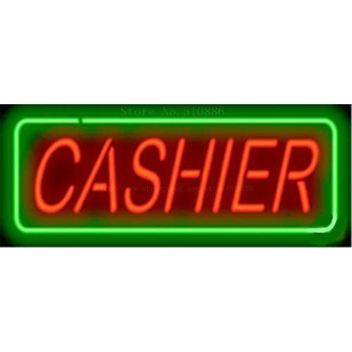 17*14"Cashier NEON SIGN REAL GLASS BEER BAR PUB LIGHT SIGNS store display Restaurant Shop financial Advertising Lights
