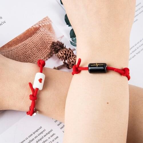 2pcs/set Heartbeat Pendant Bracelet Magnets Attract Lovers Adjustable Gifts