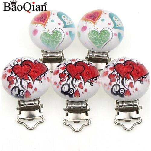 5Pcs Wooden Metal Baby Pacifier Clips For Holders Round Clasps Suspender Children Garment Accessories 29x45mm
