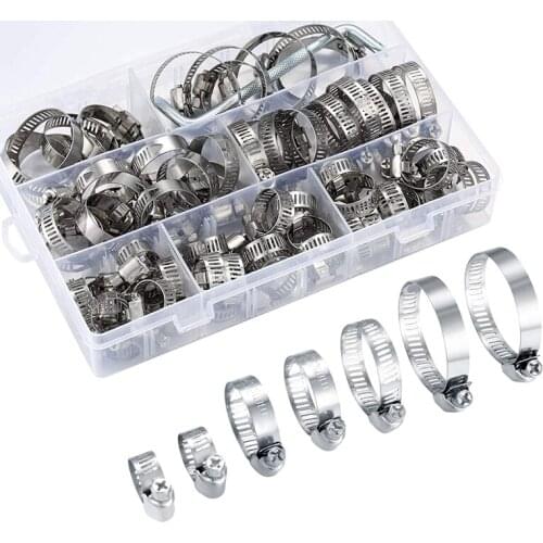 Hot 71 Pcs Hose Clamps Set Stainless Steel Adjustable Pipe Clamps 8-38mm Hose Clamps for Fuel Pump House Gas Pipe