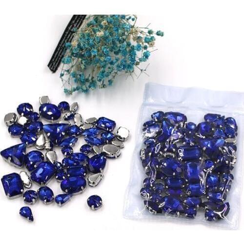 Clothing accessories mixed shape Royalblue glass crystal sewing rhinestones with silver base for dress/garment/shoes
