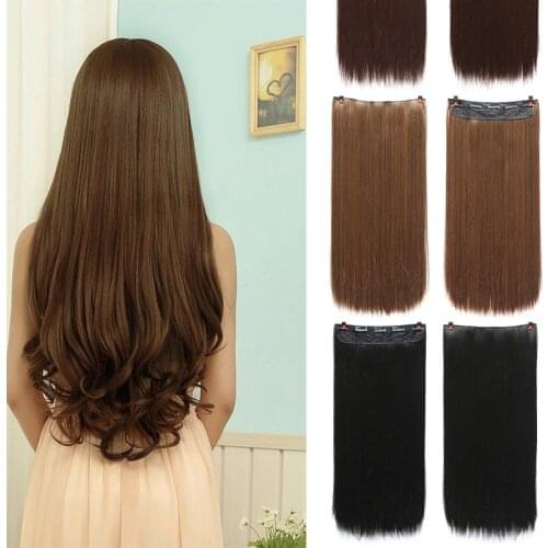 Allaosify 24 Inches Synthetic Straight Hair Extensions with 5 Clip in One Piece Hair Synthetic For Womens Long Wigs