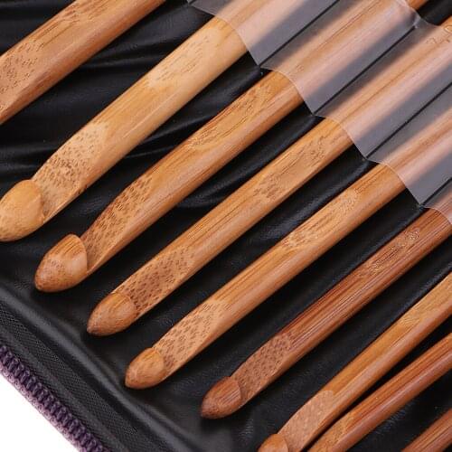 Banboo Hard Handle Crochet Hooks Knitting Knit Needles Weave Yarn Set