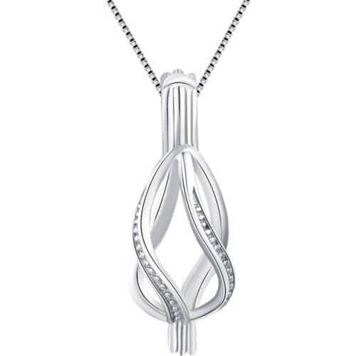 CLUCI 3pcs Twisted Charms 925 Sterling Silver Necklace Cage Pendant Silver 925 Zircon Women Pearl Locket Fine Jewelry SC037SB