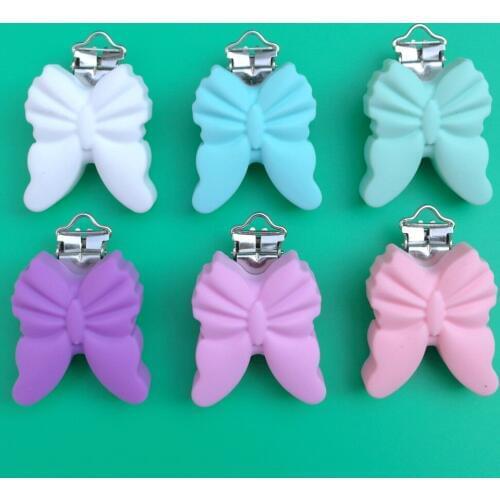 Baby Silicone Pacifier Clips Butterfly Baby Teether Holder Sutoyuen Non-toxic Necklace Pendant Chain Holder Suspender Clip 5 Pcs