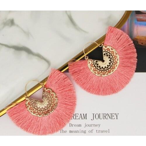 Long Tassel Earrings for Women Hollow Out Flower Triangle Vintage Hanging Fringe Earring Ethnic Jewelry Boho Style