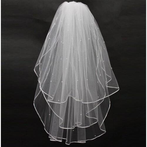 Elegant Short Wedding Veil with Comb Three Layers Tulle Beaded Bridal Veil White Ivory Wedding Accessories