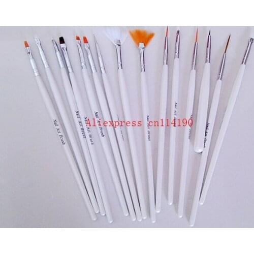 Hot sale Nail Art Brushes Set,15pcs White Decorations Gel Painting Pen Nail Brush, Professional Nail Equipment Drawing Tool