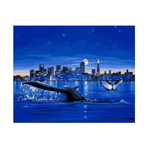 Whales in the Bay Landscape DIY Painting By Numbers Acrtylic Handpainted Oil Painting For Home Decor 60x75cm Artwork