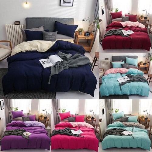 Nordic Adult Bedding Sets Polyester Bed Cover Duvet Cover Flat Sheet Pillowcases 4 pcs Queen King Blue Beige Red Bedclothes