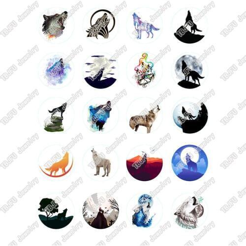 20pcs/lot 18mm 20mm 25mm Round Roar Howling Wolf Photo Pattern Glass Cabochon for DIY Jewelry Making Findings & Components T036