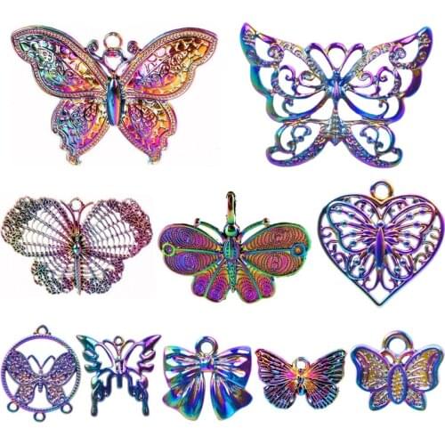 10pcs Metal Butterfly Charms For Jewelry Making Pendant Necklace Animal Charm In Bulk DIY Accessories Rainbow Handmade Materials