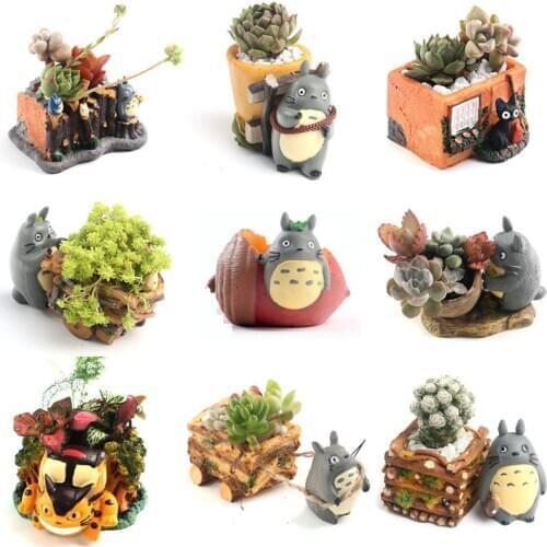 Miniature Cartoon Totoro Succulent Plant Pot Lovely Resin Animal Flower Pot Cats Figure Vase Planter Home Decor