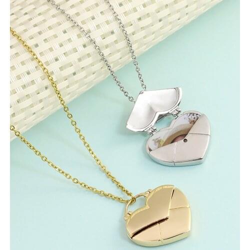 Fashion Custom Picture Women Necklace Openable Heart Locket Pendant Family Image Personalized Photo Anniversary Gifts For Couple