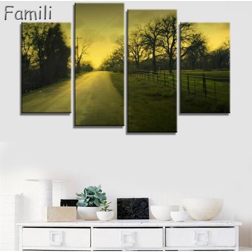 Modular Pictures Wall Art Poster Frame Home Decor For Living Room 4 Pieces Highway Painting Canvas Print UnFramed