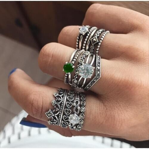 Abdoabdo Anillos Vintage Zircon Ring Set 12 Piece Ring White Ring Set Anillos De Acero Inoxidable Para Mujer