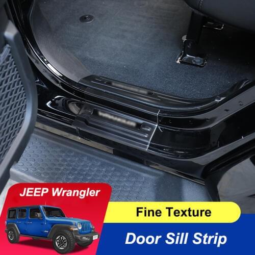 QHCP Car Door Sill Scuff Plate Guard Welcome Pedal Trims Cover Stainless Steel Built-in External Fit For Jeep Wrangler 2018 2019