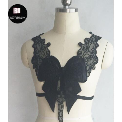 New Lace harness elastic strap cage frame bra body harness sexy lingerie bow bondage Harajuku Gothic fantasias harness cage bra