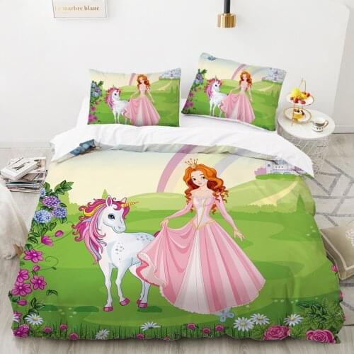Cartoon princess Bedding set Kids Baby child For home Bed Linen Duvet Cover Set 140x200 200x200 135 Pink princess unicorn