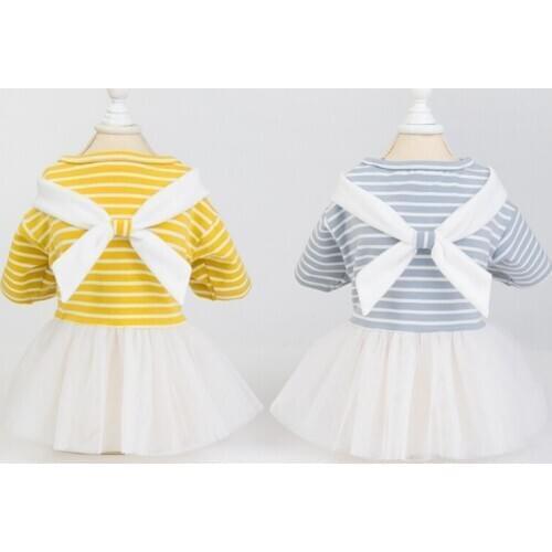 Pet Dog Stripe Clothes Summer Dog Dress for Small Dog Wedding Dress Skirt Doggy bow Gauze skirt Puppy Clothing Spring Pet Dress