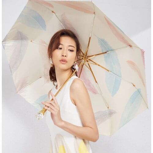 Creative Folding Luxury Umbrella Gold Women Sun Rain portable UV-Protection Umbrella vintage lady flower high quality U5B