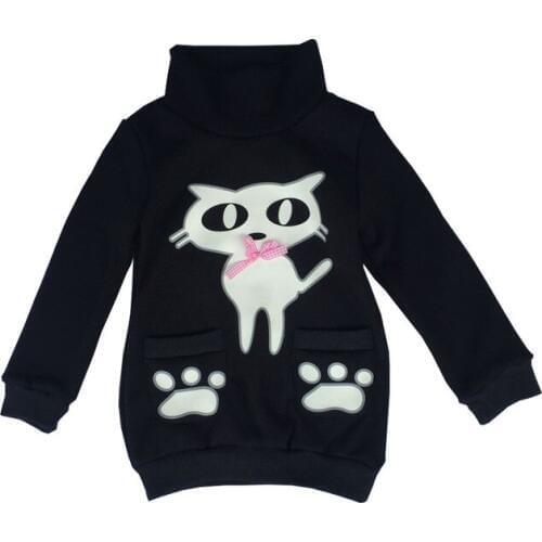 2021 Autumn Childrens Clothes Girls Coat Long Style Cat High Collar Thicken Fleece Girl Pullovers Coats For Girls Kids Tops