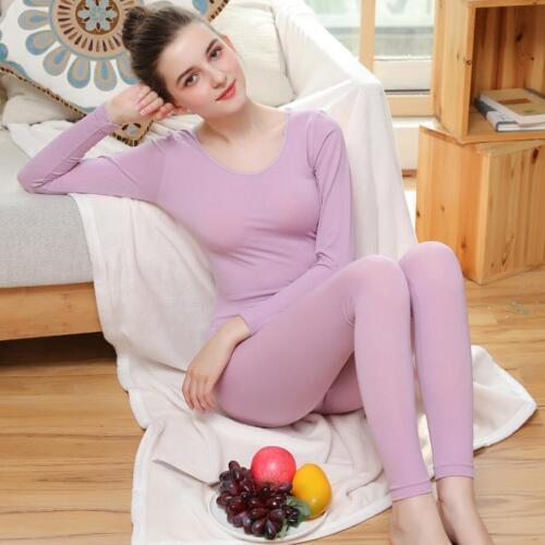 Autumn and winter womens seamless pure color round collar low collar thermal underwear set slim body long clothes long trousers