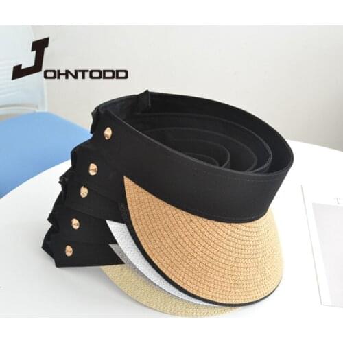 2021 Summer Women Magic Tape Panama Straw Hat Ladies Empty Top Hat Sun Protection Outdoors Sports Fishing Holiday Beach Chapeau