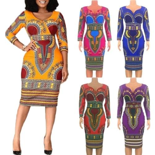Dashiki Print Dress Women African Fashion Lady Ol Tribe Ethnic Style Long Sleeve Dresses Skirts Summer Outfit Party Costumes