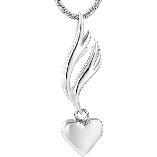 Angel Wing Heart Charm Cremation Pendant Necklace Stainless Steel Ashes Keepsake Holder Memorial Urn Jewelry for Women Girl