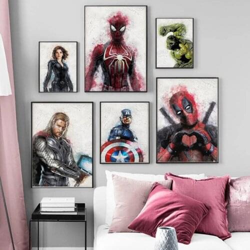 Marvel Superhero Avengers Watercolor Canvas Painting Iron Man Spiderman Posters and Prints Wall Art Pictures for Home Decor