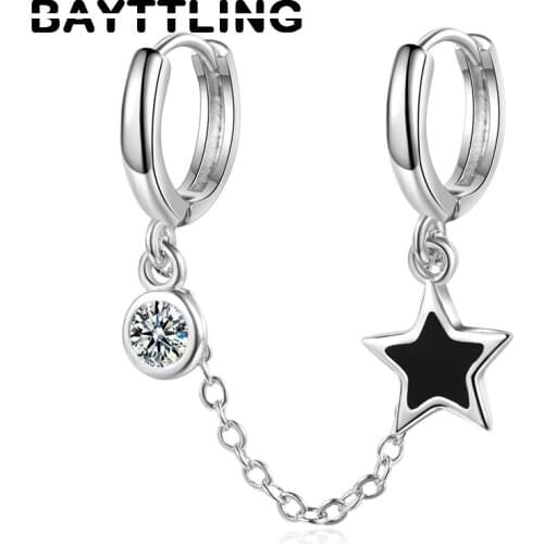 BAYTTLING 925 Sterling Silver Luxury Star Round Zircon Pendant Earrings For Women Fashion Double Ear Jewelry Birthday Gift