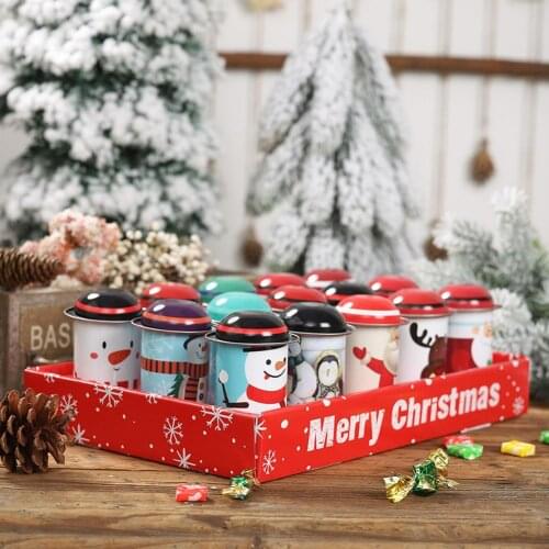 Christmas Large Capacity Candy Tin Box Iron Storage Can Christmas Party Santa Claus Snowman Candy Cans Children Gift Sweets Box