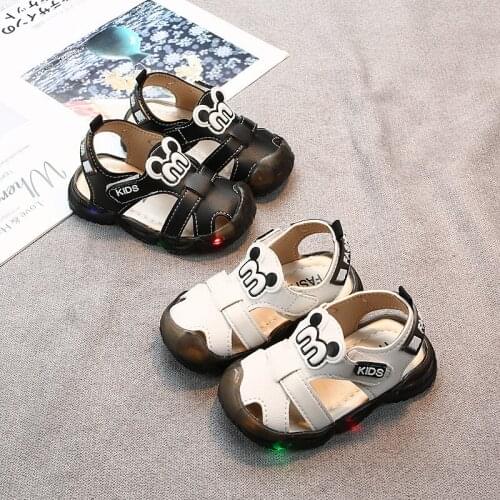 Disney childrens cartoon Minnie Mickey boys and girls baby non-slip soft bottom sandals beach shoes sandals LED