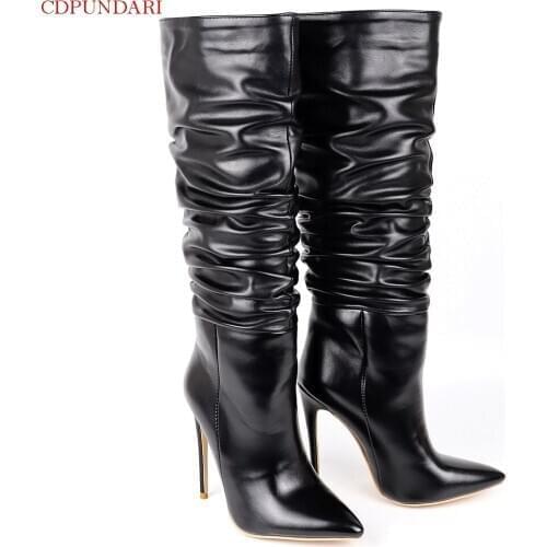 Black Sexy Pointed Toe Knee High Boots Women High Heels Boots Ladies Autumn Winter Long Boots Botas Invierno Mujer