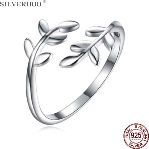 SILVERHOO Women Rings 925 Sterling Silver Minimalist Branches Open Adjustable Ring Elegant Female Fine Jewelry Gift New Arrival