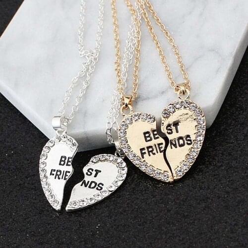 Unsex 2 Pcs Bff Necklace Heart Pendant Best Friends Letters Necklace Women Metal Couple Harf Kolye Gold Chain Jewelry Men