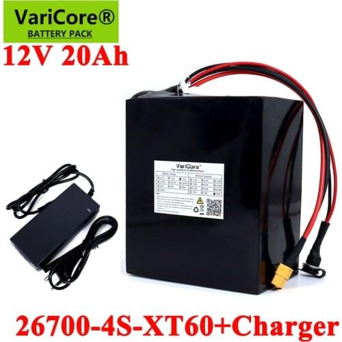 VariCore 12V 20Ah 4S5P 26700 Lifepo4 Battery Pack with 4s 20A Maximum 60A Balanced BMS for Electric Boat E-bike 12.8V Lawn mower