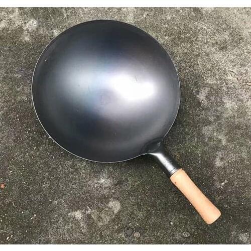 34cm Non-coating Woks For Kitchen Pot Old Fashioned Traditional Iron Woks Refined Iron Pan Chinese Large Woks