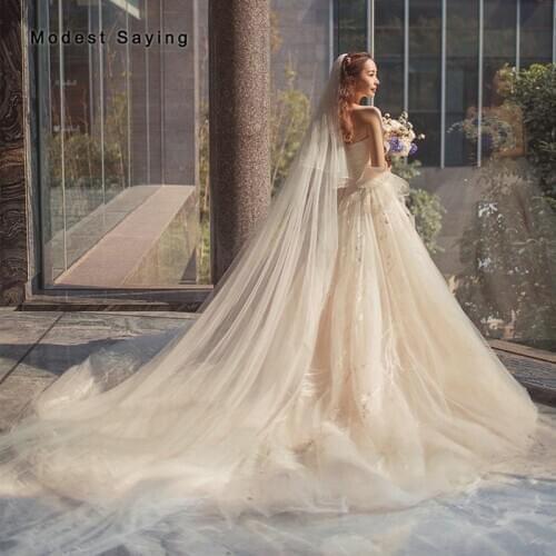 High Quality Delicate Champagne 5M Tulle Wedding Veils 2019 Monarch Church Cathedral Bridal Veils abiti da cerimonia da sera
