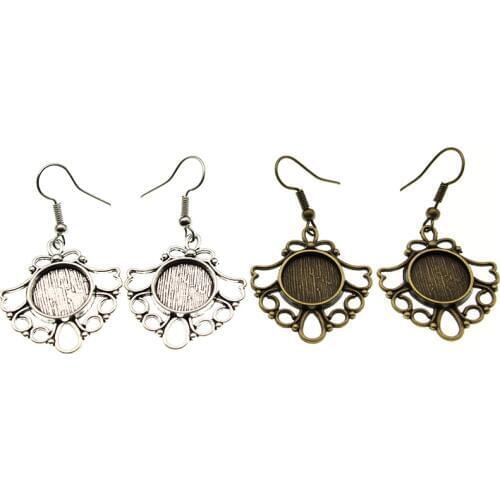 5pairs fit 12mm Round Glass Blank Cabochon Cameo Setting Earring Hooks Earring Cabochon Setting Bezel Base Jewelry Findings