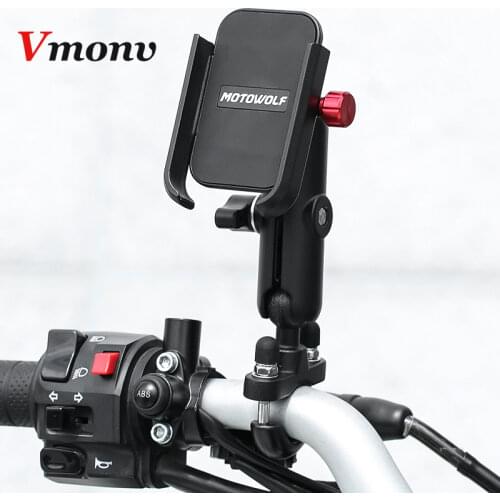 Vmonv Chargable Motorcycle Rearview Mirror Cell Phone Holder Stand for 4 to 6.5 Inch Phone Handlebar Bike Bicycle Mount Support
