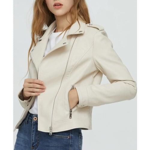 2021 Formal Autumn Winter Women Casual Faux Soft Leather Jackets Lady Slim Fit Black Beige Hight Street Zipper Coats Outerwear