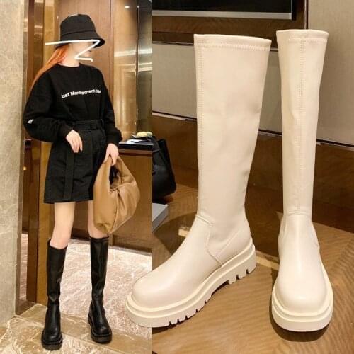 Women Thigh High Boots Women Casual Plush Knee Boots Brand Designer Zip Ladies Leather Long Boots White Mujer Shoes 2021