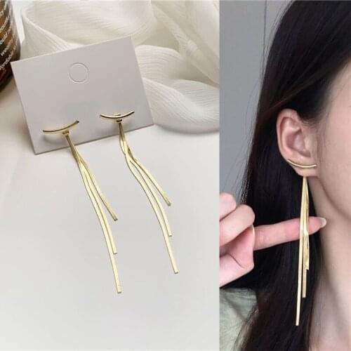 Punk Solid Color Long Metal Chain Tassel Pendant Drop Earrings for Women Girls Teens Ear Jewelry Earrings 2021 Trend New Arrival