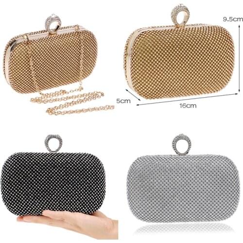 Diamonds Women Evening Bags Small Finger Ring Rhinestones Day Clutch Shoulder Chain Party Handbags Wedding Bags